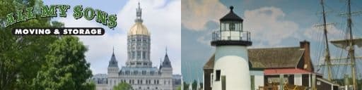 The Connecticut State Capitol and a lighthouse in Connecticut.