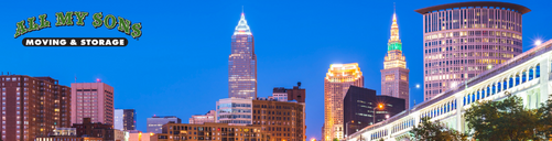 cleveland city buildings lit up at night